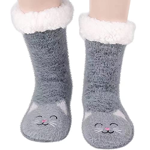 RONGRONG Cat Fluffy Slipper Socks, Cosy Bed Socks With Grippers, Non Slip Fuzzy Heat Holders Socks Gift For Women Girl Ladies
