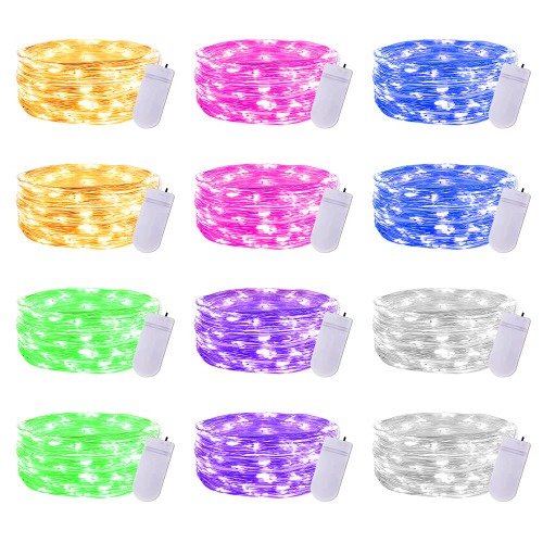 Gladpaws Fairy Lights,12 Pack Christmas LED Fairy Lights Battery Operated,7 Feet 20 LED Flexible Firefly Starry Moon String Lights for DIY Wedding Party Bedroom Christmas Decoration (Multi-Colored) - 6 Colors