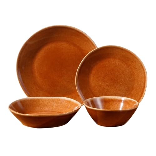 Bloomhouse Montecito Breeze 16 Piece (Service for 4) Double Plates and Bowls Stoneware Reactive Glaze Dinnerware Set - Terracotta Canyon - Service for Four (16pcs) - Terracotta Canyon