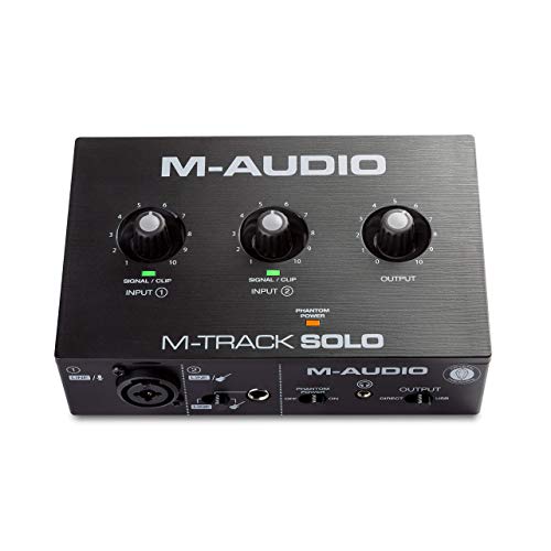 M-Audio M-Track Solo - Interfaz de audio USB, tarjeta de sonido para grabaciones, transmisiones y pódcasts con entradas XLR, línea y DI, paquete de software incluido - M-track Solo - Interfaz audio