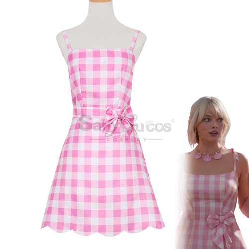 Movie Barbie Cosplay Barbie Light Pink Plaid Dress Cosplay Costume - S