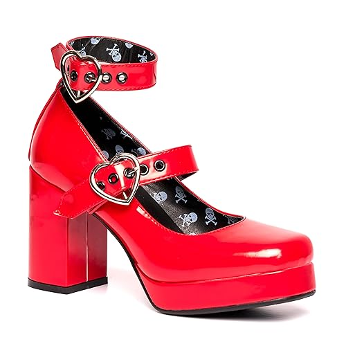 LAMODA Women's Chrome Heart Court Shoe - 6 UK - Red Patent