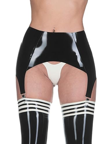 Latex Garter Belt for Stockings Classic Suspender Four Clips Black Customized 0.4mm - XXL