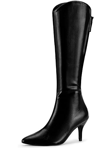 Allegra K Women's Pointed Toe Stiletto Heel Knee High Boots - 6 UK - Black