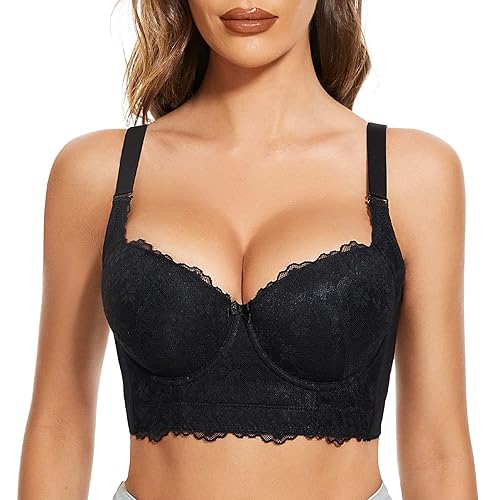 FallSweet Push Up Bras for Women Corset Top Bustier Padded Underwire Bra Add One Cup - 34D - Black-lace