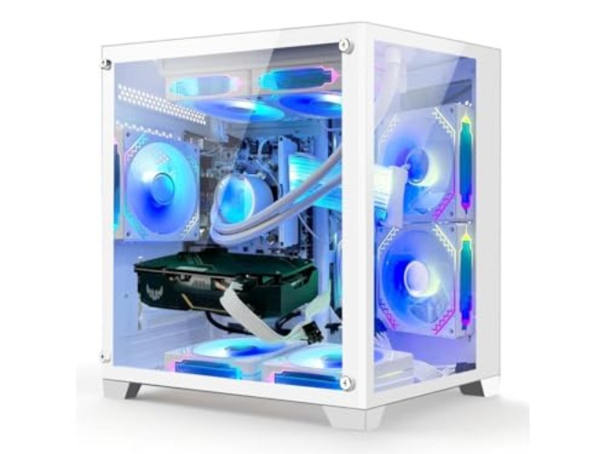 HELLOLAND Gaming PC -AMD Ryzen 5 5600G 3.9GHz - RTX 4060 8GB -16GB DDR4 RAM -1TB PCIe SSD -240 Liquid Cooler -WiFi &Bluetooth Ready -RGB Fans-Windows 11 Pro Desktop Computer (White) - White