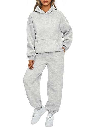 AUTOMET Womens 2 Piece Outfits Lounge Hoodie Sweatsuit Sets Oversized Sweatshirt Baggy Fall Fashion Sweatpants with Pockets - Grey - Small
