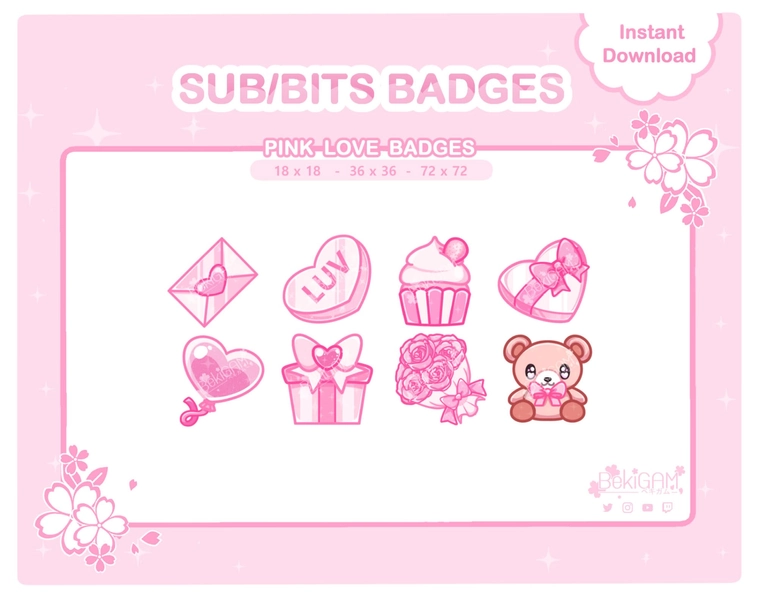 Twitch Love Badges Pink | For Twitch Emblems/Badges | Pink Badges | Bit Badges | Discord | Youtube | twitch