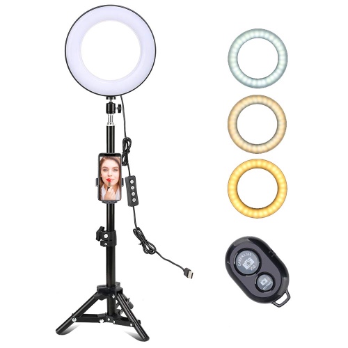 Selfie Stick Tripod with Ring Light, Ring Light with Stand,Docooler 8inch 3 Color Dimmable Led Ring Light With Phone Remote for TikTok YouTube Vlogging Video Photo Makeup Customer