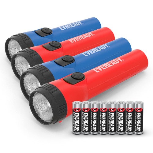 Eveready LED Flashlight Multi-Pack, Bright and Durable, Super Long Battery Life, Use for Emergencies, Camping, Outdoor, Batteries Included - 4-pack: Blue/Red