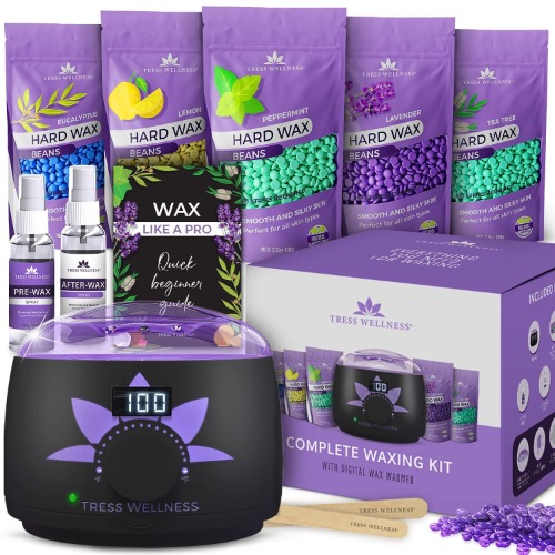 Tress Wellness Waxing Kit for Brazilian wax +Easy to use +For Sensitive skin +Digital Display - BLACK PURPLE: Flower