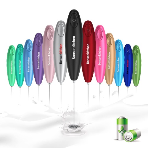 Bonsenkitchen Handheld Milk Frother, Electric Hand Foamer Blender for Drink Mixer, Perfect for Bulletproof coffee, Matcha, Hot Chocolate, Mini Battery Operated Milk Whisk Frother (Batteries Included) - 01. Black