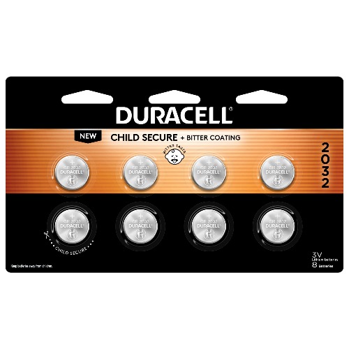 Duracell CR2032 3V Lithium Battery, Child Safety Features, 8 Count Pack, Lithium Coin Battery for Key Fob, Car Remote, Glucose Monitor, CR Lithium 3 Volt Cell - 8 Count