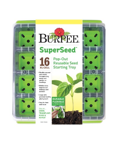 Burpee SuperSeed Seed Starting Tray | 16 XL Cell | Seed Starter Tray | Reusable & Dishwasher Safe | for Starting Vegetable Seeds, Flower Seeds & Herb Seeds | Indoor Grow Kit for Deep-Rooted Seedlings - 16 XL Cells