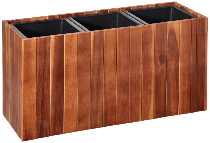 Amazon Aware Acacia Wood 26-Inch Rectangular Planter Box with Three Inner Plastic Liners, Brown - 26-Inch, Rectangle