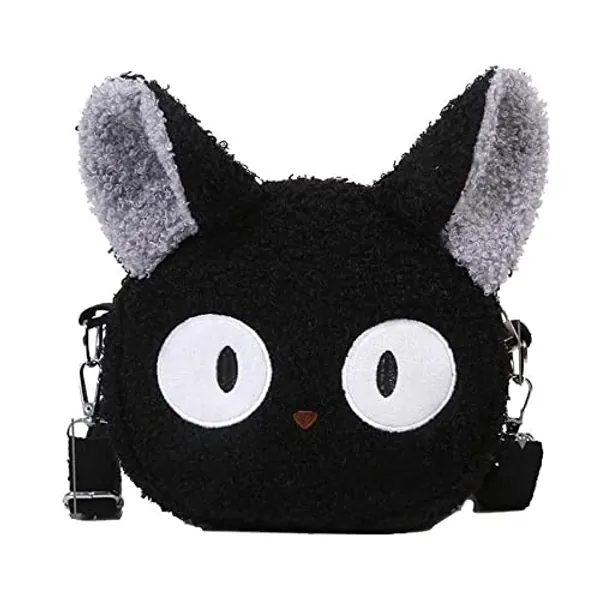 Plushie Crossbody Bag Japanese Kawaii Cat Shoulder Purse Stuffed Handbag Fluffy Lamb Like Black Shoulder Bags