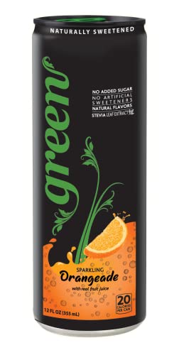 Green Orangeade - No added Sugar, 10% Real Orange Juice, 20 Calories per can, Naturally Sweetened with 100% Stevia Leaf Extract, Carbonated Soda, 12 Fl Oz each can - Pack of 6 - ORANGE - 12 Fl Oz (Pack of 6)