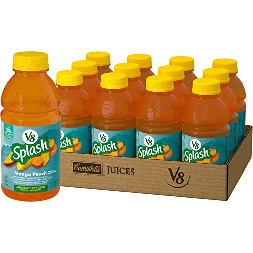 V8 Splash Mango Peach Flavored Juice Beverage, 16 FL OZ Bottle (Pack of 12) - Mango Peach