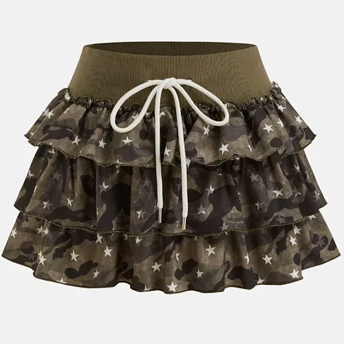 Mid Rise Camo Mini Skirt