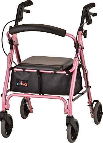 NOVA Medical Products, GetGo Petite Rollator Walker Petite Narrow Size Rolling Walker for Height 4'10" 5'4" Seat Height is 18.5 Inch Ultra Lightweight Only 13 lbs with More Narrow Frame Color, Pink - Petite - Pink