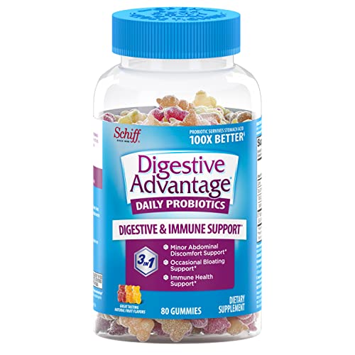 Digestive Advantage Probiotic Gummies For Digestive Health, Daily Probiotics For Women & Men, Support For Occasional Bloating, Minor Abdominal Discomfort & Gut Health, 80ct Natural Fruit Flavors - Probiotic Gummies for adults