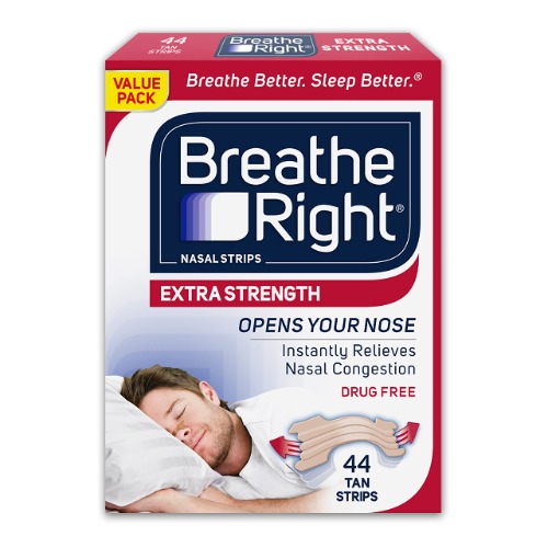 Breathe Right Extra Strength Tan Nasal Strips, Nasal Congestion Relief due to Colds & Allergies, Reduces Nasal Snoring caused by Nasal Congestion, Drug-Free, 44 count - 