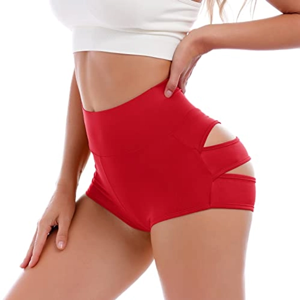 Womens High Waist Cutout Booty Shorts Strappy Scrunch Mini Hot Pants Ripped Butt Lift Yoga Sport Rave Dance Bottoms