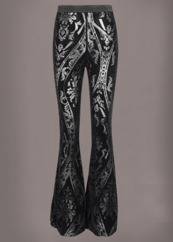 Black See Through Velvet Burnout Bell Bottom Pants - Black / S