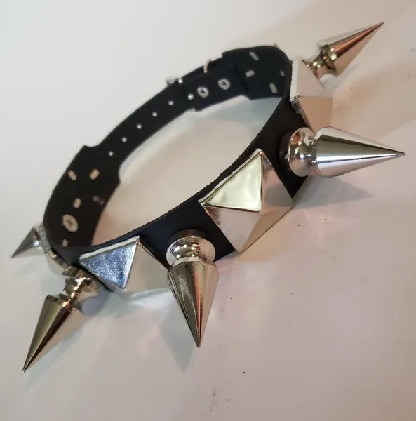 Leather Choker with Pyramids & Spikes