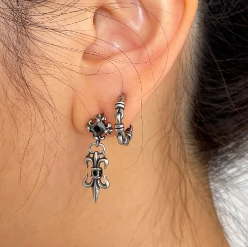 Fleur De Lis Inspired Dangle Earrings - Gothic Romance Jewelry - Vintage Chrome Style Earrings