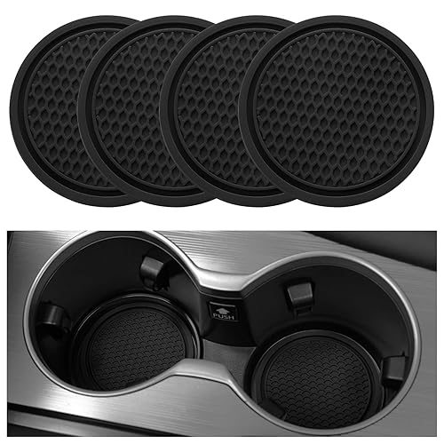 SINGARO Car Cup Coaster, 4PCS Universal Non-Slip Cup Holders Embedded in Ornaments Coaster, Car Interior Accessories, Black - Black