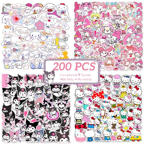 200Pcs Stickers for Cinnamoroll - Kuromi - My Melody - My Melody, Cute Cinnamoroll Cartoon Stickers, Kawaii Kuromi Stickers for Girls, Perfect Gifts for Kids Water Bottle, Laptop, Notebook