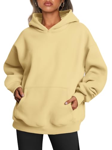 Trendy Queen Womens Oversized Hoodies Fleece Sweatshirts Long Sleeve Sweaters Pullover Fall Outfits - Light Yellow - X-Large