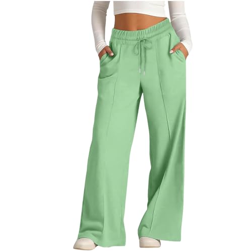 FAVIPT Sweatpants Women Baggy Elastic Drawstring Waist Wide Leg Pants Plus Size Loose Straight Leg Lounge Pants with Pockets - X-Large - 02-green