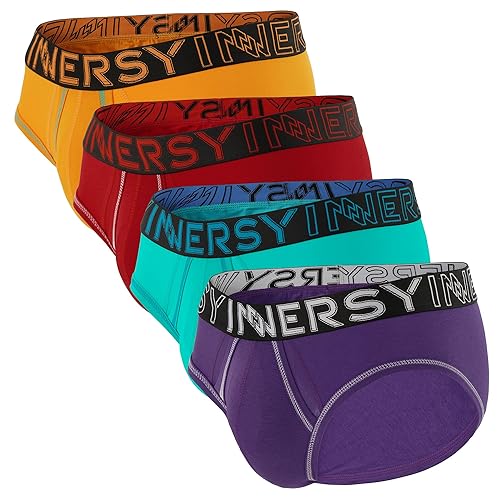 INNERSY Mens Briefs Multipack Soft Underpants with Separate Dual Pouch Pants Sports Underwear Pack of 4 - Red/Green/Purple/Orange