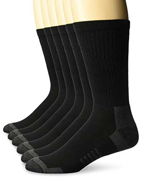 Amazon Essentials Men's Performance Cotton Cushioned Athletic Crew Socks, 6 Pairs - 12-14 - Black