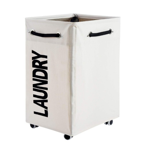 Haundry 85.8L Large Collapsible Laundry Hamper with Wheels, Waterproof Rolling Clothes Hamper Basket Bin for Dirty Clothes Storage (Beige)