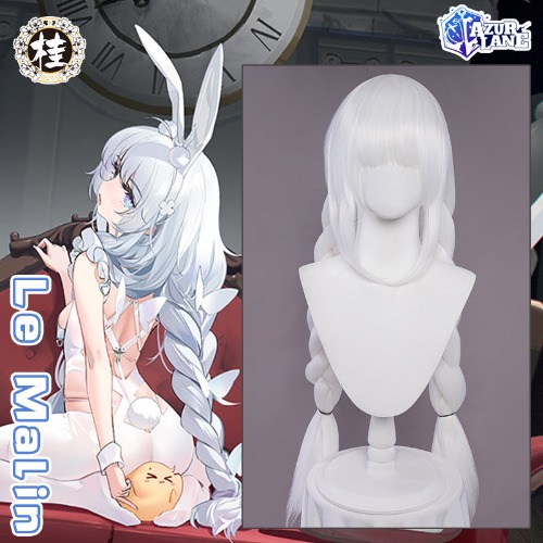 Uwowo Game Azur Lane  Le Malin Rabbit Bunny Cosplay Wig 80cm White Long braided