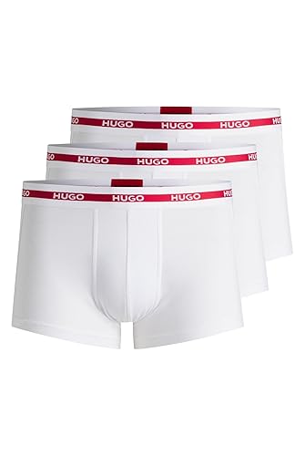 HUGO Herren Trunk Triplet Planet Dreier-Pack eng anliegende Boxershorts aus Stretch-Baumwolle mit kurzem Bein und Logo-Bund - Open White120 - XL