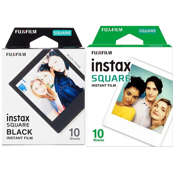 Instax SQUARE Film 10 Shot Pack, White border with Film 10 Shot Pack, Black border