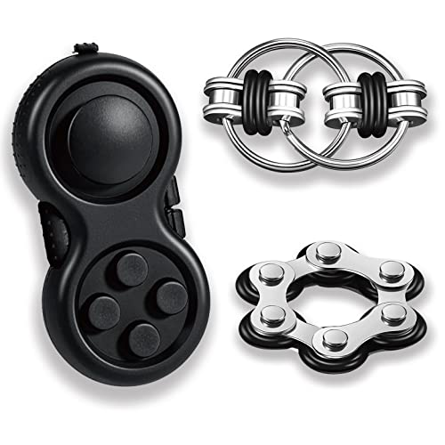 Yeefunjoy 3Pcs Fidget Toy Sensory Toy, Fidget Pad, Fidget Controller Stress Reducer, Six Roller Chain & Key Flippy Chain, Stress Toy Anxiety Relief Toy Killing Time Finger Toy Gift for Children Adult