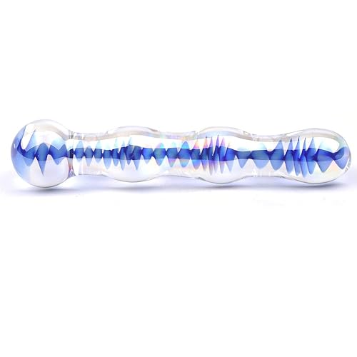 PleasureBox Sex Toy Gode ​​Sensuel en Verre, 18 cm, Vagues Bleues