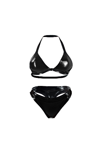 Two-pieces set of latex lingerie, latex bra, latex panties. Black | Two-pieces set (bra+panties) / S