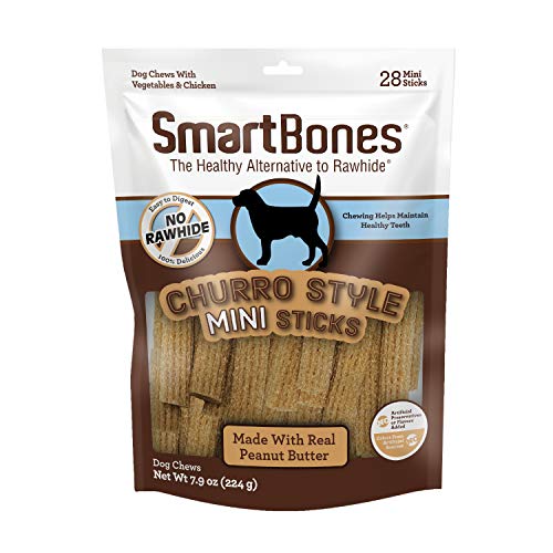 SmartBones Churro-Style Mini Sticks 28 Count, Made with Real Peanut Butter, Rawhide-Free Chews for Dogs, 7.90 Ounce (Pack of 1) - Peanut Butter - Mini | 28 Count