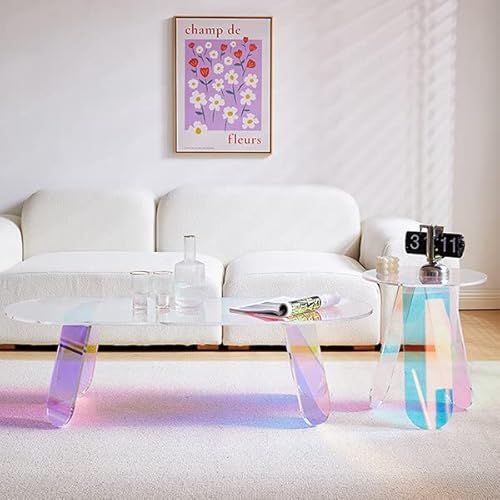 Acrylic Coffee Table, 47.2” | Iridescent | Oval Modern Lucite End Table - Rainbow - Coffee Table