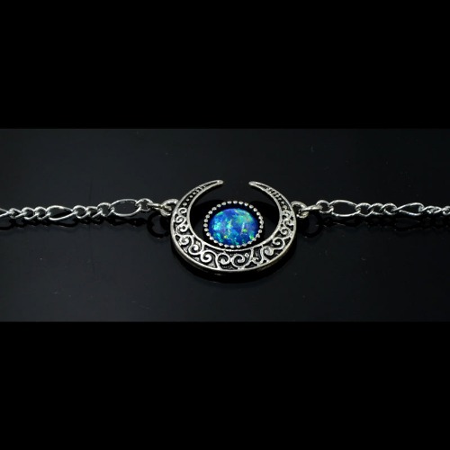 Spellbound' Synthetic Opal Crescent Moon Witchy Necklace - blue