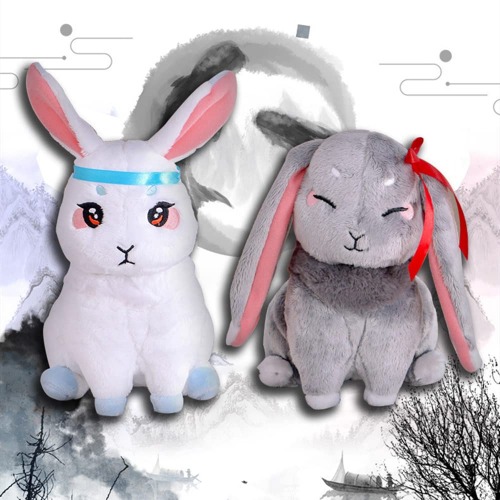 2PCS Mo Dao Zu Shi Doll Stuffed Rabbit Doll Soft Cuddly Toy Wangji Wuxian Rabbit Plush Toys Cute Rabbit Doll for Baby Girls Fans