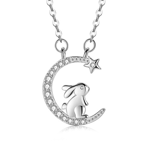LYTOPTOP Bunny Rabbit Gifts for Girls Women, 925 Sterling Silver Rabbit Pendant Necklaces Crescent Moon Animal Jewelry Birthday Christmas Present for Rabbit Lovers (with Gift Box)