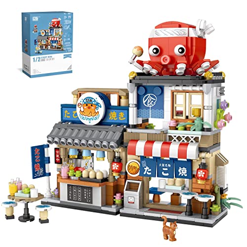 QIUXQIU Japanese Street View Takoyaki Store Toys, MOC Construction Creative Japan Architecture Model Set, 722 PCS Simulation Mini Building Blocks Toy for Boys Girls (Takoyaki Shop) - Mini Takoyaki Shop