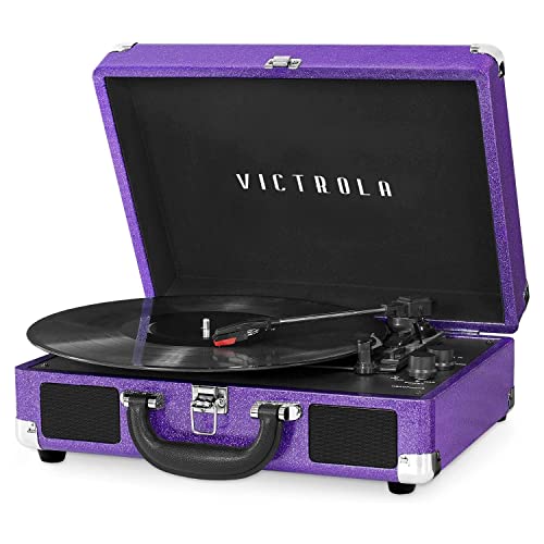 Victrola Vintage 3-Speed Bluetooth Portable Suitcase Record Player with Built-in Speakers | Upgraded Turntable Audio Sound|Cobalt Blue, Model Number: VSC-550BT-COB - Purple Glitter - Record Player